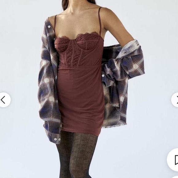 NWOT Urban Outfitters UO Brenna Bustier Mini Dress Size M in Chocolate - Picture 5 of 11